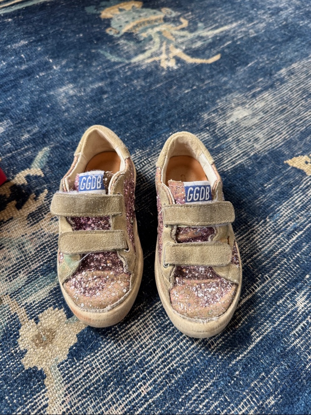 Golden Goose Kids Glitter Velcro Sneakers in Olive and Pink